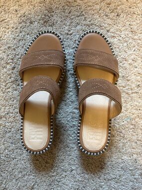 Frye Brown Suede Double-Strap Platform Slide Sandals - 6.5